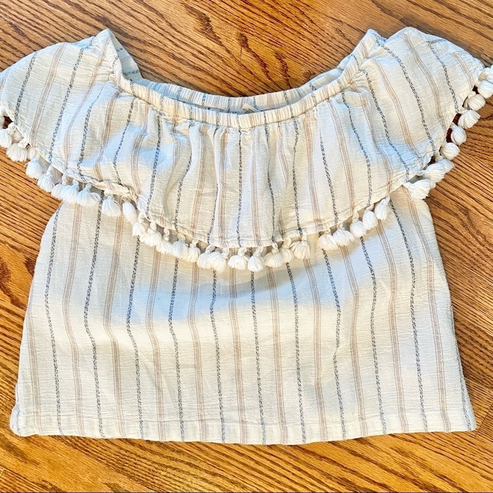 Artisan NY creamy cotton Metallic pom-pom OFS Top